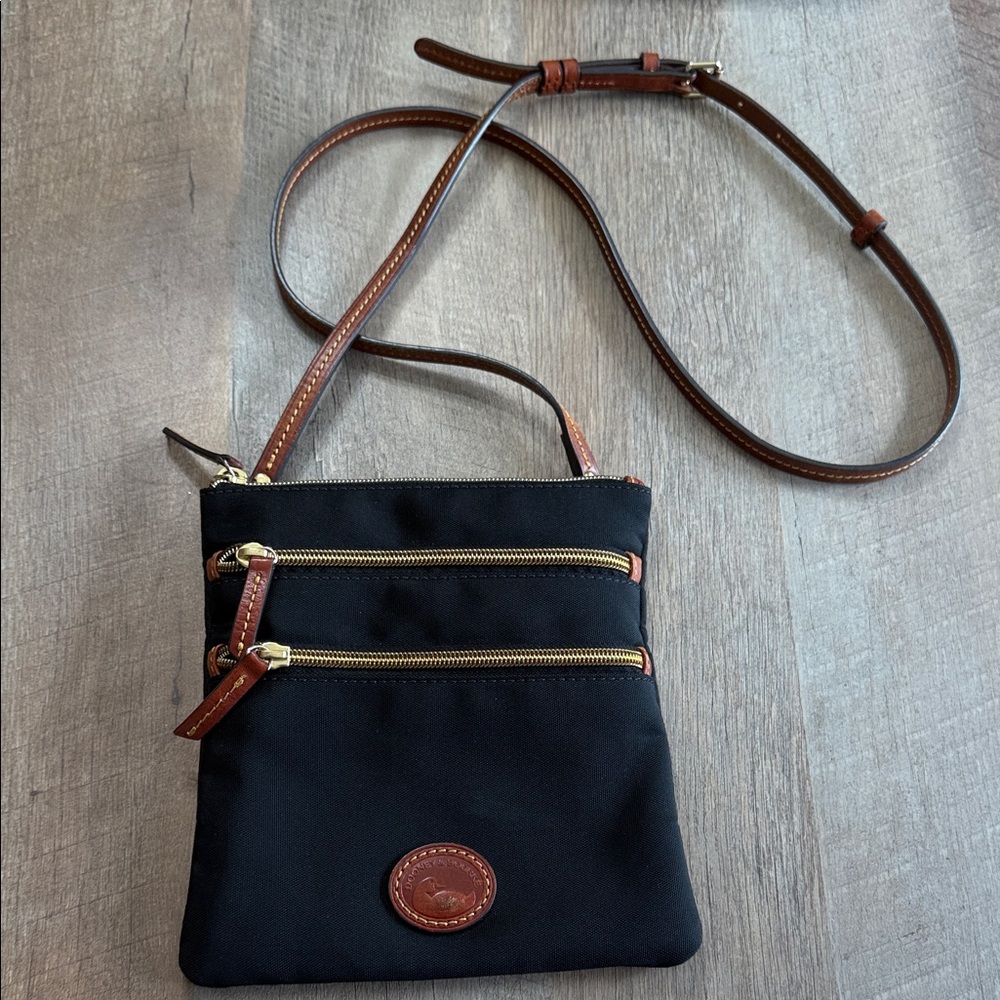 Dooney & Bourke Black Nylon Crossbody with Brown Leather Trim